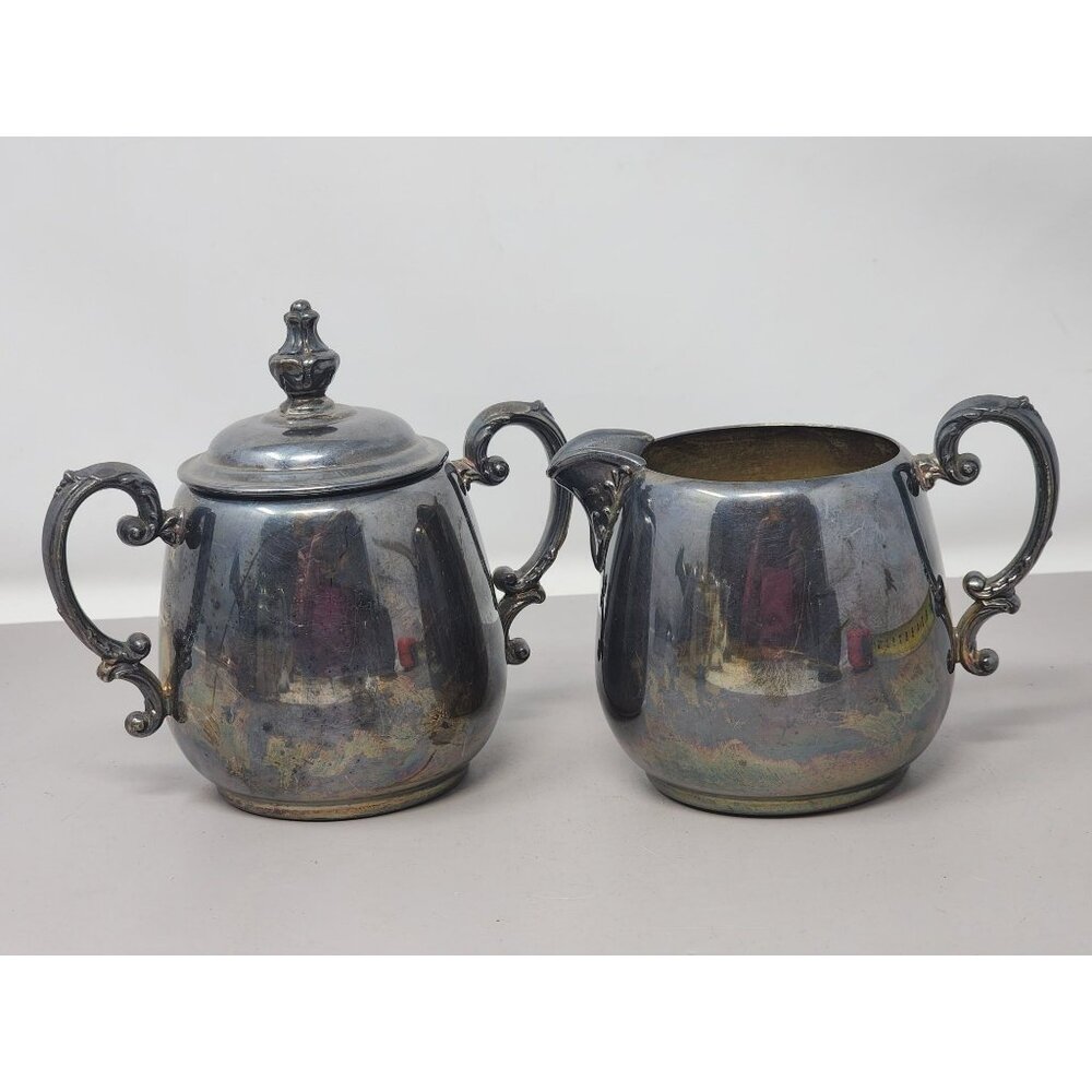 Vintage William Rogers Spring Flower 2032 Silver-Plated Creamer & Sugar Bowl Set